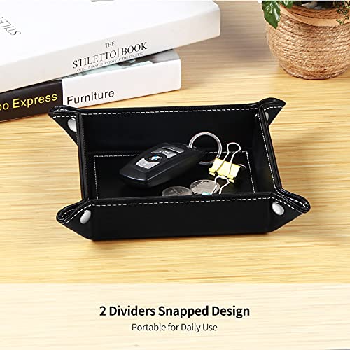 YAPISHI Key Dish Bowl for Men, Entryway Catchall Holder Bedside Table Valet Tray for Pocket Stuff, PU Leather Nightstand Organizer for Dice/Coins/Wallet/Watch/Rings/Sunglasses, Dresser/Coffee Table