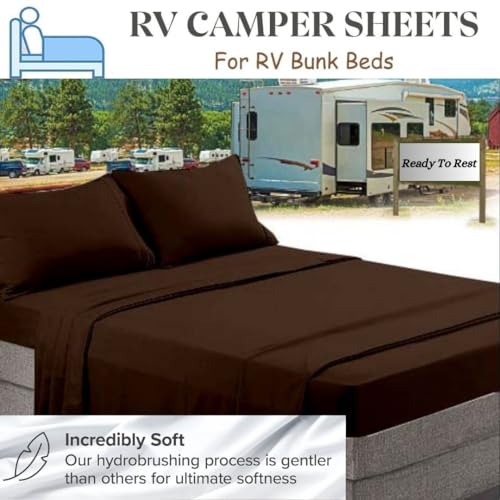 RV Full(53x75) Sheet Set 4 Pcs- 100% Microfiber Chocolate Solid, RV Camper Bunk Sheets, Fits Upto 15 inch Deep Pocket Mattress, for Your Travel Trailers Bedding- RV Sheets RV Full, Solid Chocolate