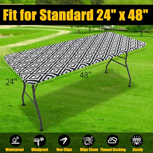 Smiry Rectangle Picnic Table Cloth, Waterproof Elastic Fitted Outdoor Tablecloths for 6 Foot Tables, Wipeable Flannel Backed Vinyl Table Cover for Camping, Dining and Indoor (30"x72", Teal)