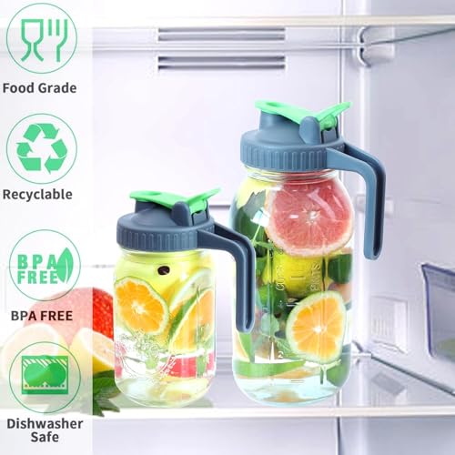 Glass Mason Jars Pitcher 1 Quart (2 Set) Breastmilk Formula Pitcher For Fridge 32 Oz Wide Mouth Jugs With Top Flip Cap & Pour Spout For Cold Coffee, Sun Tea Airtight Storage & Leakproof