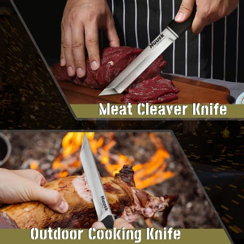 Huusk Japan Knife, Hand Forged Butcher Knife High Carbon Steel Kitchen Knife Full Tang Meat Cutting Knife Japanese Vegetable Knives Outdoor Cooking Knife for Thanksgiving Christmas Gifts