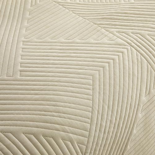 Chic Home Sianna 3 Piece Queen Size Quilt Set - Contemporary Geometric Diagonal Stripe Bedspread Coverlet with 2 Pillow Shams, Beige