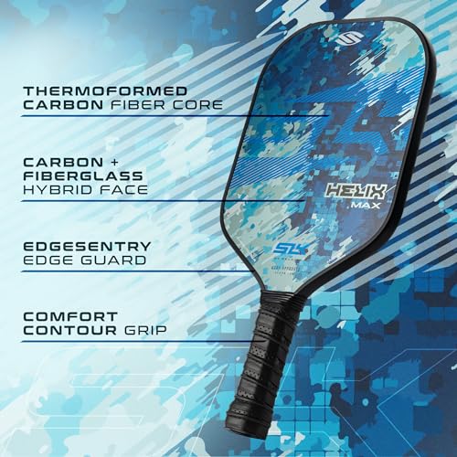 2024 SLK Helix Pro Pickleball Paddle | Carbon Fiber & Fiberglass Hybrid Face | Thermoformed Carbon Fiber Core | Unmatched Control | Camo Hex