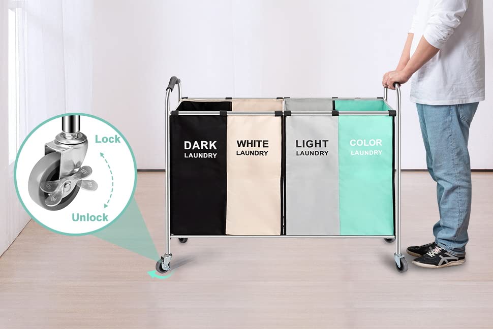 Large Laundry Basket, Waterproof, Freestanding Laundry Hamper with Wheels, Tall Clothes Hamper Laundry Sorter with Wheels for Clothes Toys in the Dorm & Family in Close Storage and Organizer