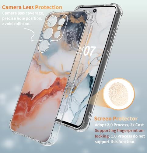 CLATUK for Samsung Galaxy S24 Ultra Case with Screen Protector, [Marble Slim]+[Anti-Drop Shockproof Protective] Soft TPU Women Stylish Phone Covers 6.8 Inch (Agate Gold)