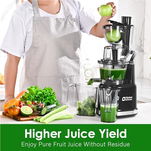 Kitchen in the Box Cold Press Juicer Machines,Slow Masticating Juicer Machine, With 3.26" Wide Feed Chute for Whole Fruits and Vegetables,BPA-Free,High Juice Yield Juicer Maker,Easy to Clean (Black)