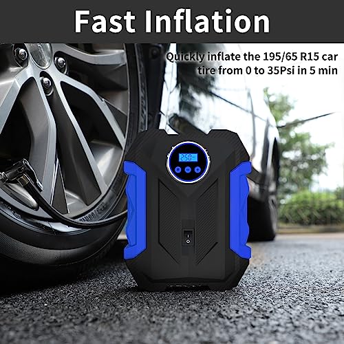 Digital Air Compressor for Car Auto Pump Portable Tire Inflator with LED Light DC 12V, Blue