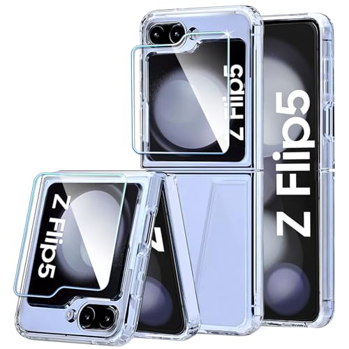 for Samsung Galaxy Z Flip 6 Case with 2 Pcs Screen Protector, Slim-Thin Hard PC ZFlip6 Phone Case Cover,Anti-Scratches Shockproof Protective Cases for Samsung Galaxy Z Flip 5G,Black