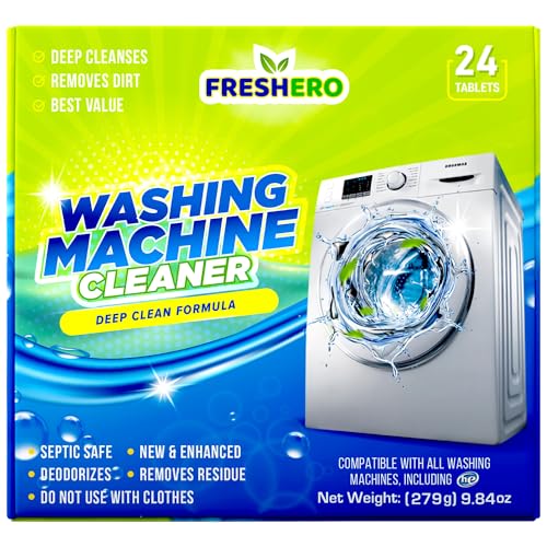 Washing Machine Cleaner Tablets [24-Pack] – Powerfully deep clean, descale, & deodorize. Effortlessly remove grime and odors leaving your washer fresh. Compatible with front/top loaders & HE machines.