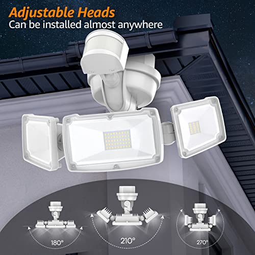 HGGH LED Motion Sensor Outdoor Lights Security Lights,38W 4200LM Flood Lights Outdoor Motion Sensor Lights,6000K,IP65 Waterproof,3 Head Motion Detection Outdoor Lights for Yard Garage Porch