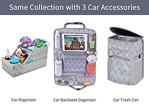 FORBY Collapsible Leak Proof Car Trash Can with Lid and 3 Storage Pockets| 2.5 Gallon Large Capacity Auto Garbage Bin Hanging for Headrest|Portable Hanging Vehicle Car Organizer Bin