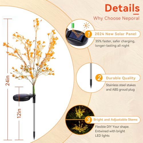 Neporal Solar Garden Lights Outdoor Decorative, Solar Flowers Lights Dusk to Dawn, Solar Garden Stake Lights Waterproof IP65, Solar Powered Flower Lights - Gardening Gifts for Women