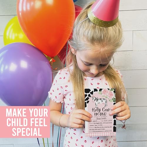 15 Holy Cow Im One Birthday Invitations Girl - Cow Birthday Party Invitations For Girls, Cow Invitations For Birthday Party Invitation Girl, Invitation Cards Birthday, Kids Birthday Invitations Girl