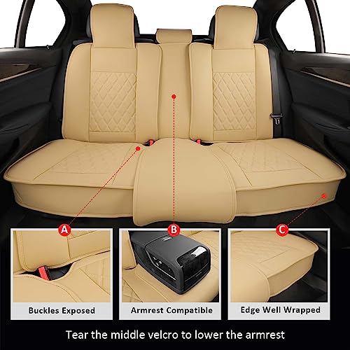 MIROZO Leather Car Seat Covers Full Set,Waterproof Automotive Seat Covers Universal Vehicle Seat Covers for Most Sedan SUV Pick-up Truck, Beige