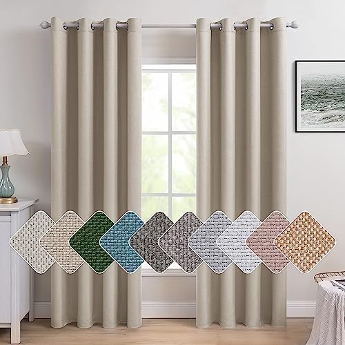 MIULEE 2 Panels Linen Curtains 72 Inches Long Light Grey Blackout Curtain Panels for Bedroom/Living Room Curtain Drapes Thermal Insulating Texture Grommet Top -Clay