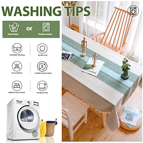 BESBESME Rustic Linen Plaid Table Cloth Boho Style Cream,Kitchen Dining Room Tablecloths for Square Tables, Washable Wrinkle Resistant,Blue/Green 55 x 55 inches