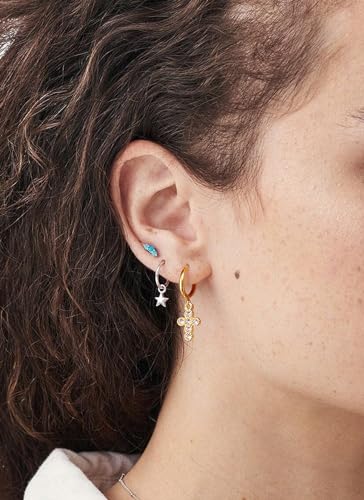 PANSTAR 18K Gold Cross Earrings for Women Small Pearl Studs Earrings Sterling Silver Posts Pearl Earrings Studs, Hypoallergenic Pearl Earrings, Gifts For Women (with Gift Box)