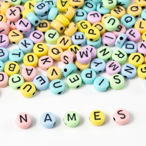 1400 PCS 4x7mm Acrylic Letter Beads Round for Jewelry Making Alphabet Beads for Friendship Bracelet Making DIY Beads for Personalized Bulk Kit