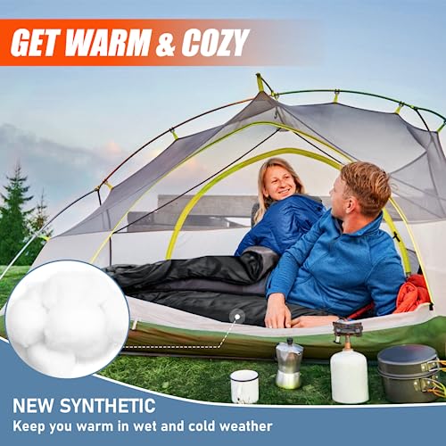 MEREZA Sleeping Bags XL for Adults Mens Large Wide Sleeping Bag for Camping & Backpacking Big and Tall Sleeping Bags for Women 4 Season Warm & Cool Weather with Compression Sack Bermuda Bue&Yellow