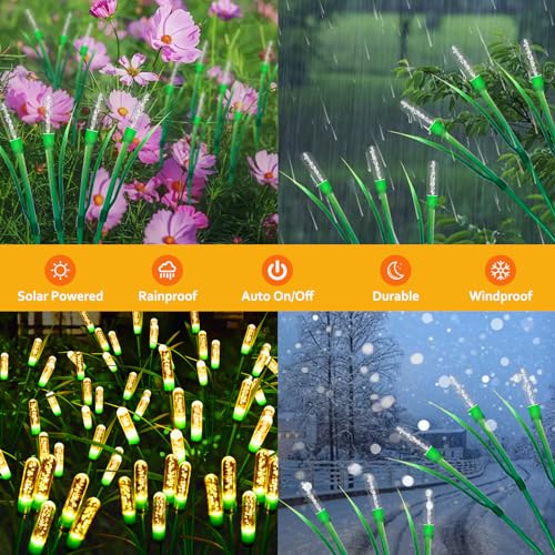 Cubetoou Swaying Solar Garden Lights Outdoor Waterproof, New Upgraded Solar Firefly Lights, Swaying Solar Garden Lights, Outdoor Solar Lights for Yard Lawn Patio Decor, Warm White(2-Pack)