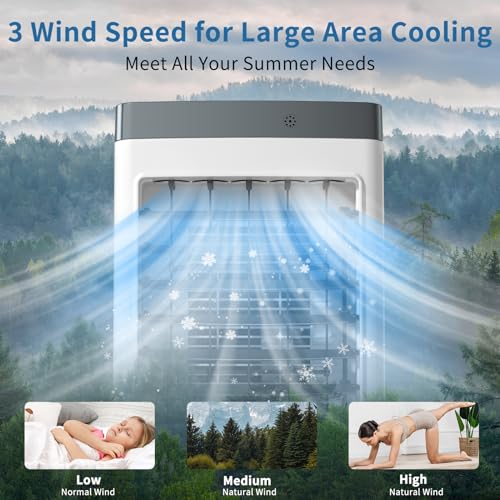 Portable Air Conditioners, Evaporative Air Cooler [40Hrs Lasting], Portable ac Unit w/ 2 Gal Water Tank & 3 Speeds, Personal Air Cooler with Remote, Fast Cooling Windowless Air Conditioner for Room