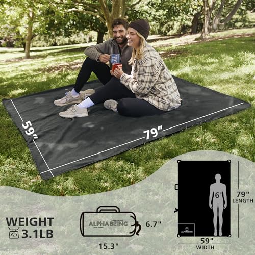 AlphaBeing Waterproof Outdoor Blanket with Merino Wool, Extra Thick Warm, Windproof, Packable Stadium Blankets for Cold Weather, Camping Gift, Pet, Car, Picnic, Concerts, 79" x 59", Black/Gray