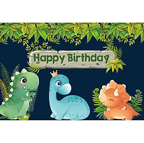 DORCEV 5x3ft Dinosaur Backdrop Happy Birthday Cartoon Dinosaurs Theme for Newborn Baby Shower Kids Boys Birthday Party Banner Background Tropical Jungle Plants Photography Photo Vinyl Studio Props