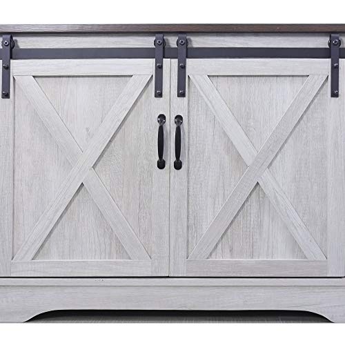 Rainbow Sophia TV Stand, Storage Cabinet with Sliding Barn Doors and Adjustable Shelves, Modern 28”H, Sargent Oak
