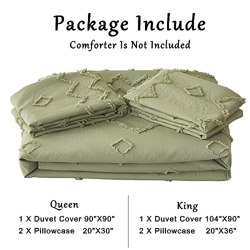 Senville White Duvet Cover Queen Size-Tufted Queen Duvet Cover Set,100% Microfiber Boho Duvet Cover,3PCS Soft and Breathable Textured Shabby Chic Bedding Set with Zipper Closure(White,Queen)