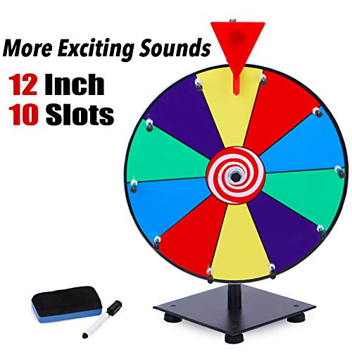 12 Inch Heavy Duty Spinning Prize Wheel - 10 Slots Color Tabletop Roulette Spinner of Fortune Spin The with Dry Erase Marker and Eraser Win Game for Trade Show, Carnival
