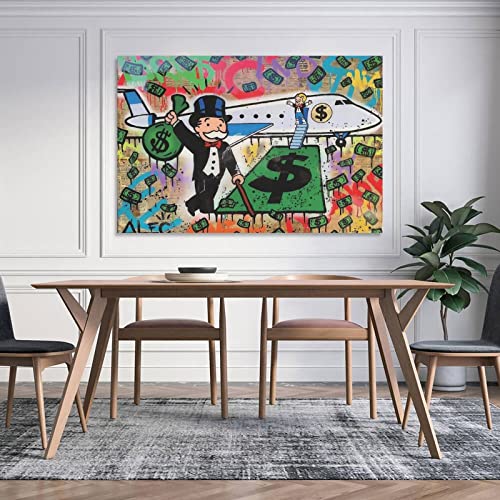 FEF Monopolysairplanefunny Cartoonand Money Poster Decorative Painting Canvas Wall Art Room Posters Office Decorations 08x12inch(20x30cm)