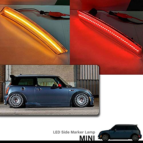 NSLUMO Amber Red LED Side Marker Light Front Rear Led Side Marker Light Assembly Clear Lens for MINI Cooper R50 R53 02-06 R52 Covertible 04-08 Led Auto Car Light Kit Clear Lens