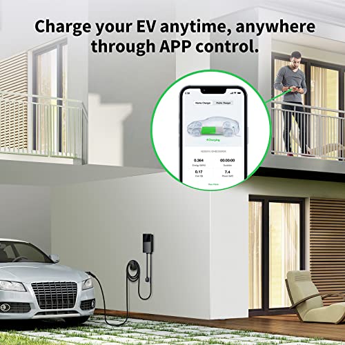 Autel MaxiCharger Home Electric Vehicle (EV) Charger, up to 40 Amp, 240V, Level 2 WiFi and Bluetooth Enabled EVSE, NEMA 6-50 Plug, Indoor/Outdoor, 25-Foot Cable with Separate Holster, Dark Gray