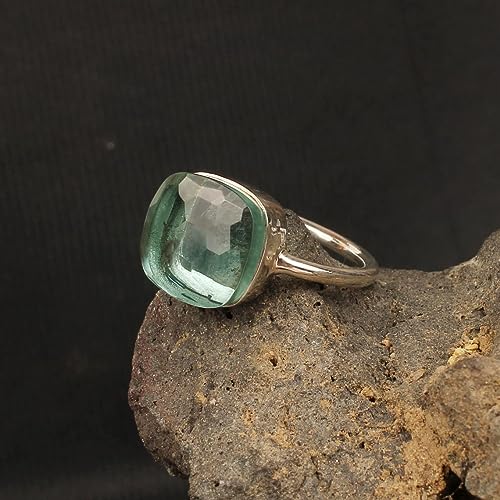 Simple Aquamarine Ring - Silver Statement Ring- Aqua Gemstone Silver Ring- Green Aquamarine Silver Ring- Wedding Silver Ring, Ring for Women