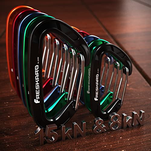 FresKaro 15kN Heavy Duty Wiregate Carabiners Clips, Wire Gate Spring Snap Quick Draws, for Camping Hiking, Hammocks, Aluminium Caribeaners for Backpacking and Dog Leash, 4Pack, Black, Medium Size