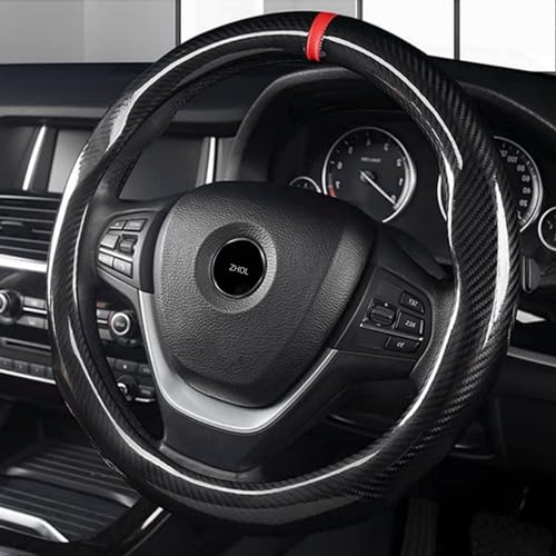 ZHOL Carbon Fiber Steering Wheel Cover, Universal Standard Size 14.5-15 inch Fashion Sport Auto Car Steering Wheel Cover for Men, Black