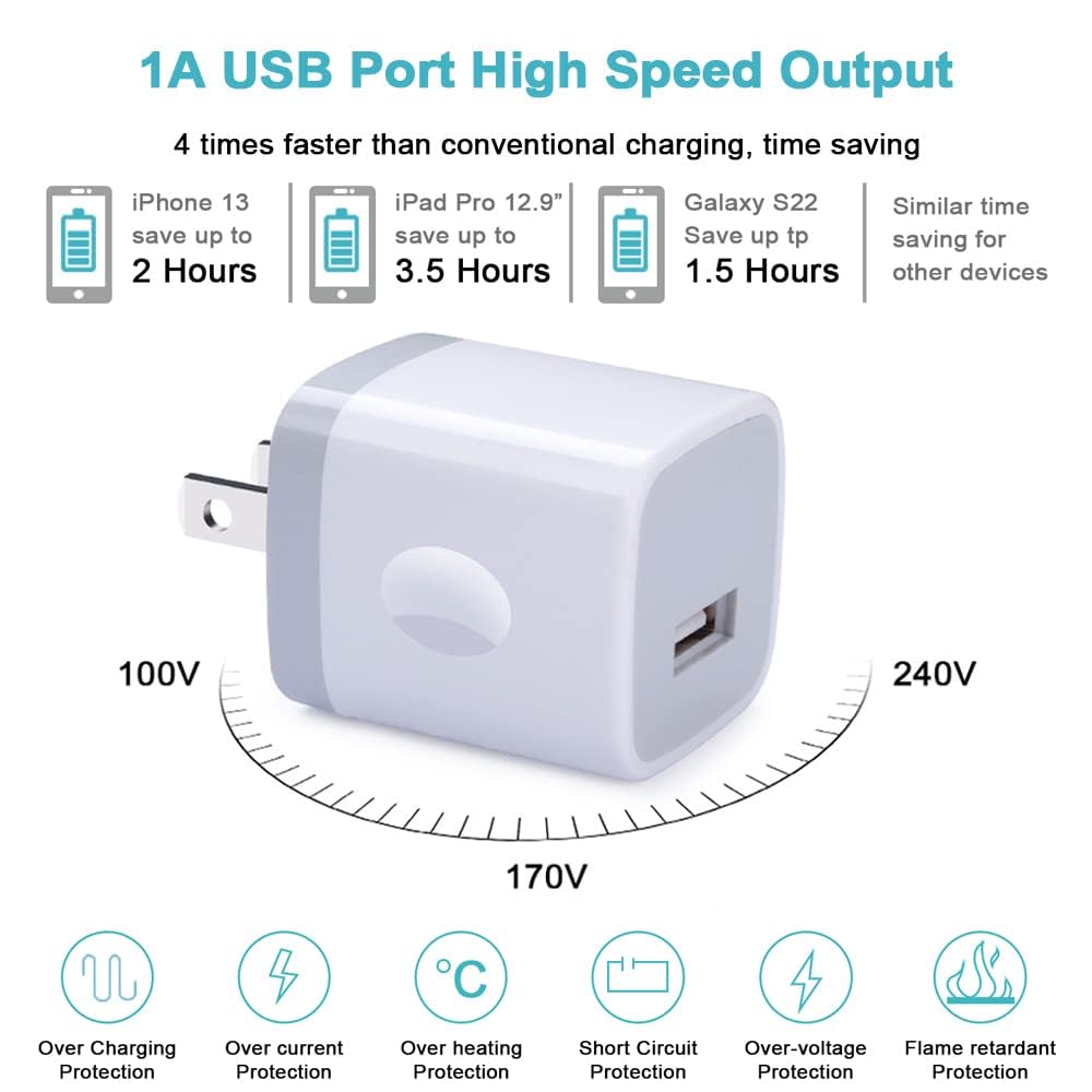 USB Wall Charger, Charger Block, 3-Pack Charging Cube 1A/5V One-Port Charging Block Charger Box for iPhone 16 15 14 13 12 11 Pro Max,SE,XR/XS/X,8/7/6,iPad,Samsung Galaxy S24 S23 A15,Note 20,LG,Pixel 9