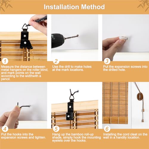 Bamboo Roman Window Blinds Sun Shades, Light Filtering Roller Shades,Any Size 24-72 Wide and 72 High (Dark Brown, 24 * 72)