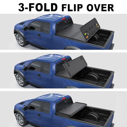 KUIPERAUTO Fiberglass Tri Hard Truck Bed Compatible for 2004-2008 Ford F150 Styleside (Not for Flareside) 6.5 FT Bed On Top 76.3 inch Tonneau Cover