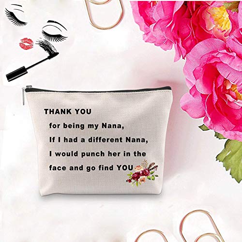 PXTIDY Nana Makeup Bag Grandma Gift Nana Gift Thank You For Being My Nana Cosmetic Bag Funny Grandmother Makeup Bag Best Nana Ever Gift Nani Gift (beige)