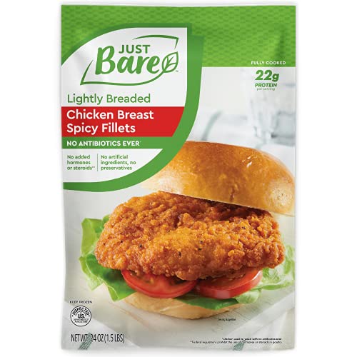 Just Bare® Chicken Lightly Breaded Spicy Breast Fillets | Fully Cooked |22 G Protein | Frozen |1.50 LB