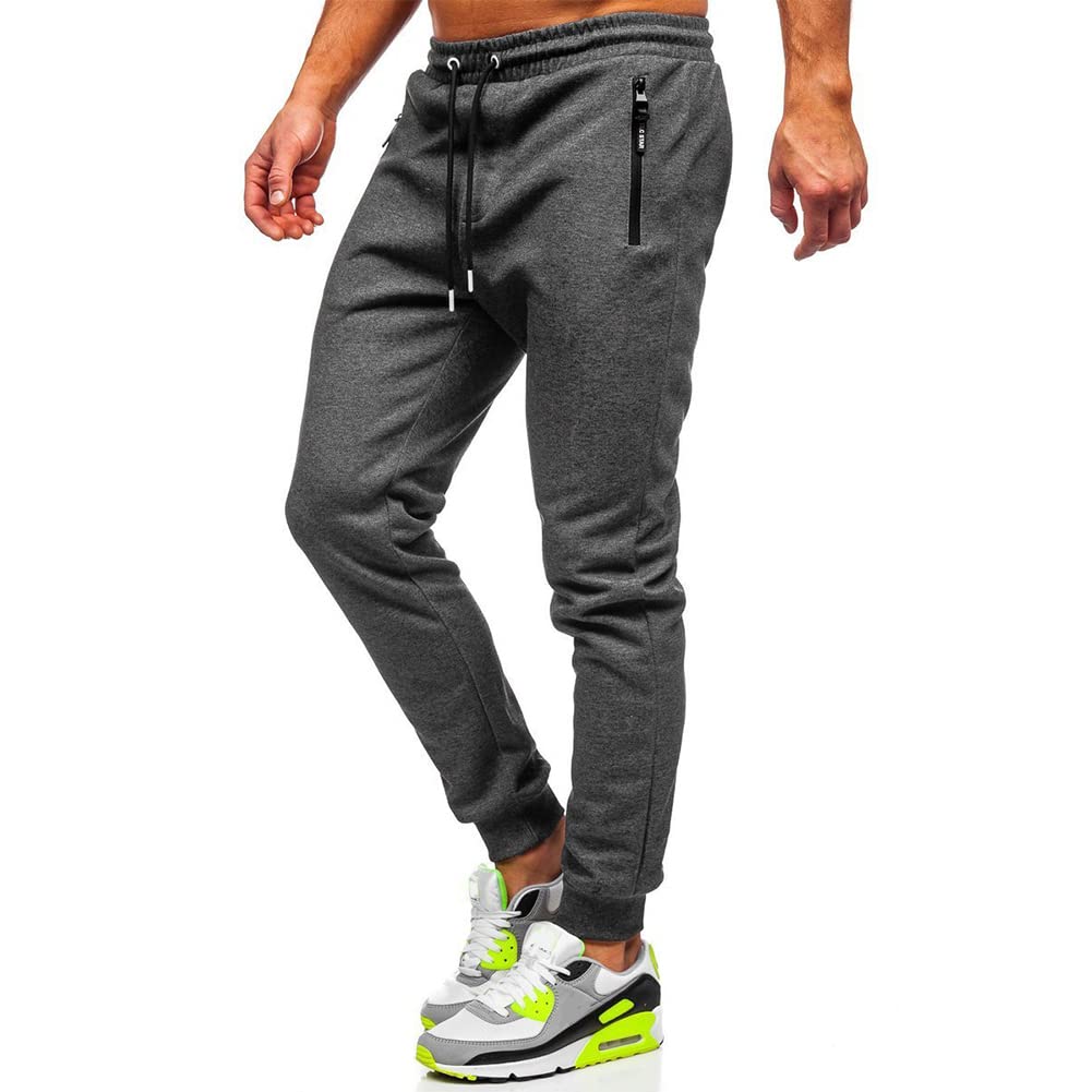 BUXKR Mens Casual Joggers Sweatpants for Jogging,Running or Athletic Activities,Dark Grey,L