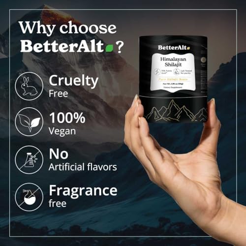 Better Alt BetterAlt Pure Himalayan Shilajit Resin High Potency for Men & Women| 75 Servings for Energy Boost & Immune Support, 85+ Trace Minerals, 75%+ Fulvic Acid, with Lab Test Report,400mg