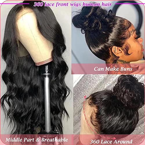 Doaburu 360 Lace Front Wigs Human Hair,14 inch Body Wave Transparent Full Lace Wigs Pre Plucked With Baby Hair,Can Make Ponytail and Buns,150% Density Remy Human Hair for Women