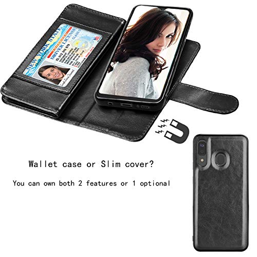 NJJEX Wallet Case for Samsung Galaxy A20, for Galaxy A30 Case, [9 Card Slots] PU Leather ID Credit Holder Folio Flip [Detachable][Kickstand] Magnetic Phone Cover & Lanyard for Samsung A20 A30 [Black]