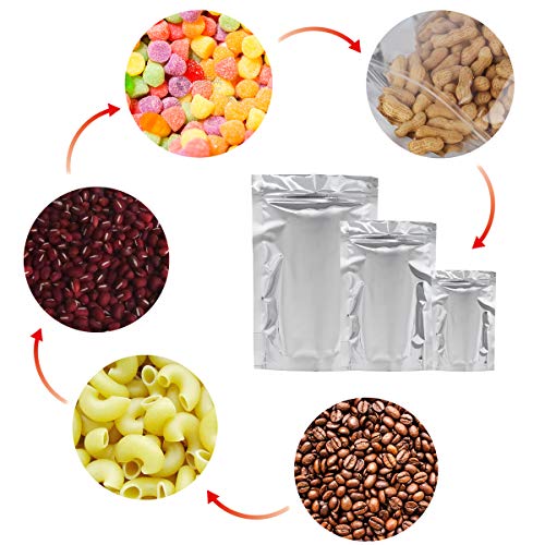 150-Pack 14" x 10" Large Reclosable Mylar Bags for Food Storage Stand Up 1 Gallon Bags Resealable Smell Proof Aluminum Silver Foil Pouches with Clear Window Kitchen Storage Edible Packaging