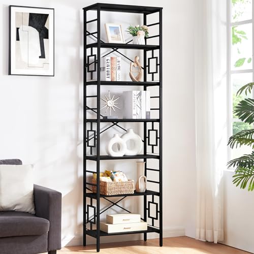 HOMISSUE Tall Bookshelf, Industrial 6-Tier Bookshelf with Unique Design, Open Bookshelves and Bookcases,Black