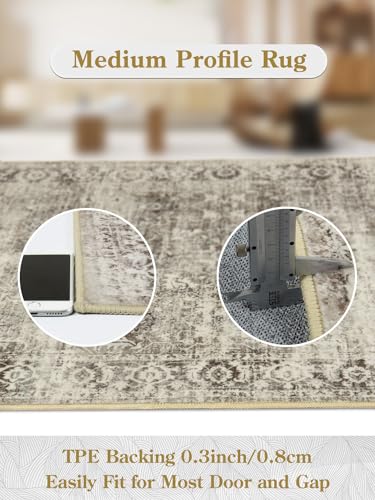 Lahome Black Washable Runners for Hallways,Boho 2'6"x10' Kitchen Runner Rugs Non Skid Washable Indoor Bathroom Runner Rug,Distressed Carpet Runner for Bedroom Entryway Foyer(2'6"x10', Black/Grey)