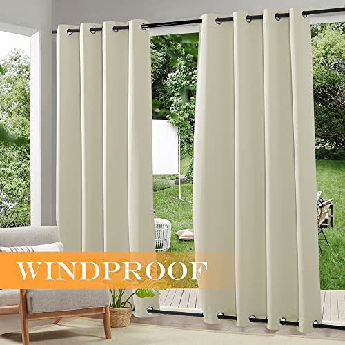 RYB HOME Windproof Outdoor Curtains - Waterproof Blackout Shade Thermal Insulated Drapes for Patio Screen Porch Gazebo Canopy Pergola Garage Sun Room, W 52 x L 90, 2 Panels, Light Grey