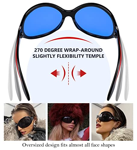 FEISEDY Oversized Trendy Sunglasses Classic Oval Wrap Around Stylish Big Frame Shade Women Glasses B2391